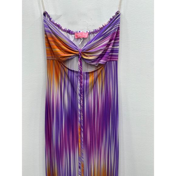 Lilly's Kloset Womens Bandeau Maxi Dress Cutout Strapless Striped Purple Size S - Picture 3 of 8